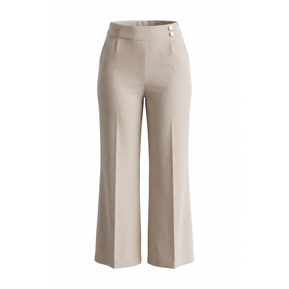SHEIN Curve Womens 3XL Beige Wide Leg Trousers Gold Button High‎ Waist Pants